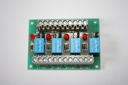 Relekortti 12 VDC, 4 kpl releitä vaihtokoskettimella ja tilatieto led.